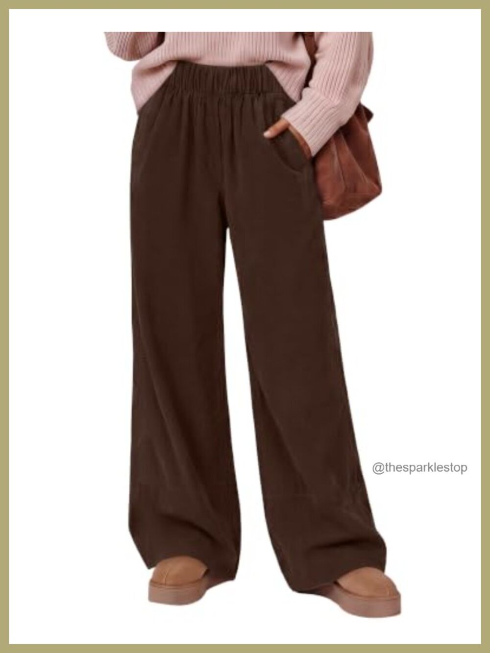 Women's Wide Leg Corduroy Ribbed Stretch Casual Pants Elastic Waist Pockets